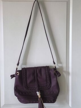 Vintage JustFab Deep Plum Boho Crossbody Bag with Tassel
